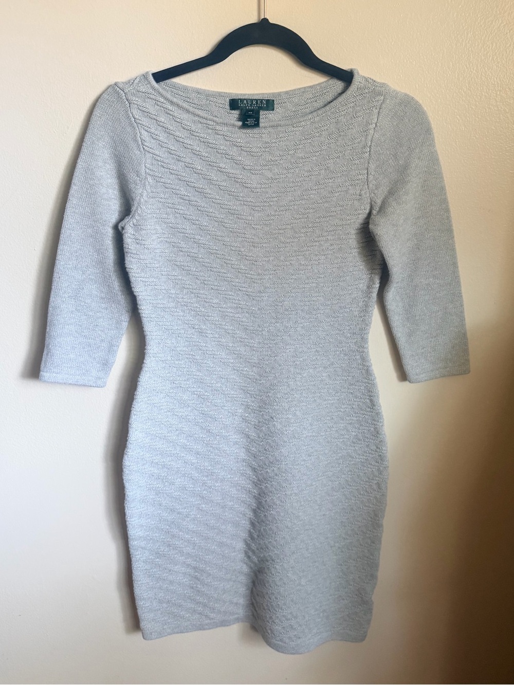 Autumn Ralph Lauren gray knit dress with 3/4 sleeves, size XS